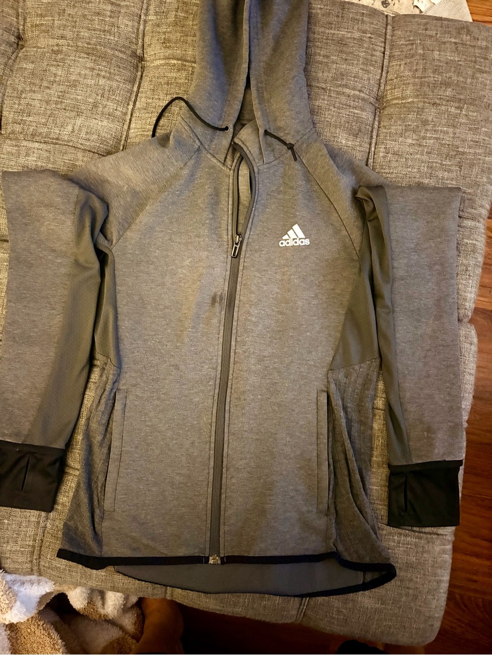 Adidas Womens Primegreen Gray Hooded Full-Zip Sports Jacket